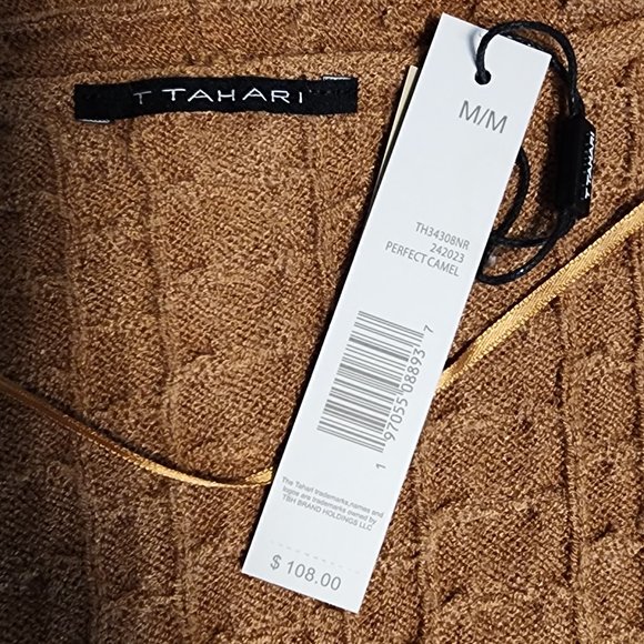 T Tahari Knee Length Brown Cable Knit Cardigan Sweater | Size Med - Picture 8 of 8